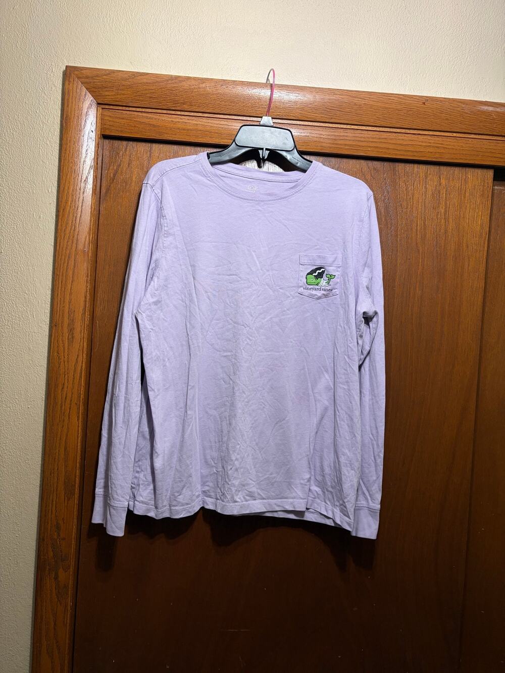 Vineyard Vines Halloween Whale Long Sleeve Tee Womens XL Lavender 100% Cotton